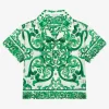 Twill shirt with green majolica print