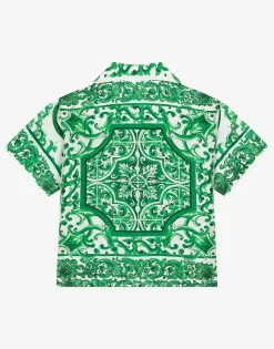 Twill shirt with green majolica print