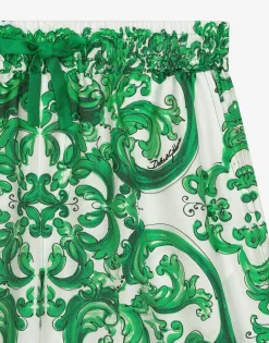 Twill shorts with green majolica print