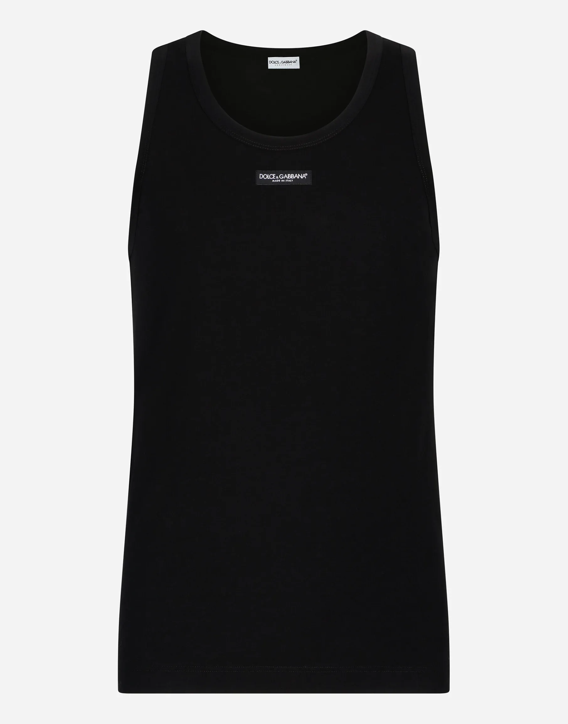 Two-way stretch cotton tank top with logo label