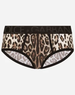 Two-way stretch jersey Brando briefs with leopard print