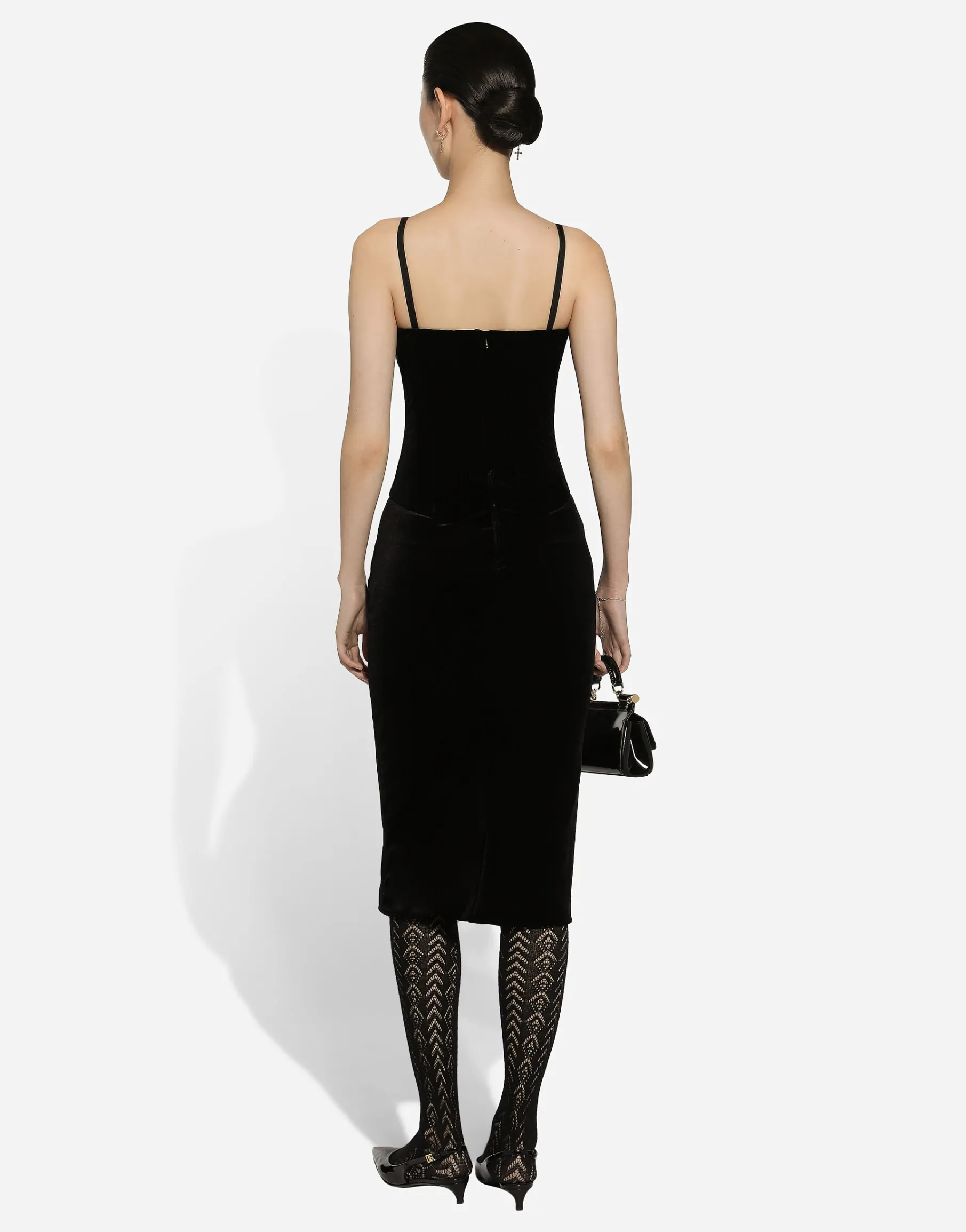 Velvet calf-length corset dress