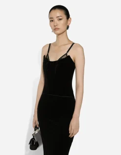 Velvet calf-length corset dress