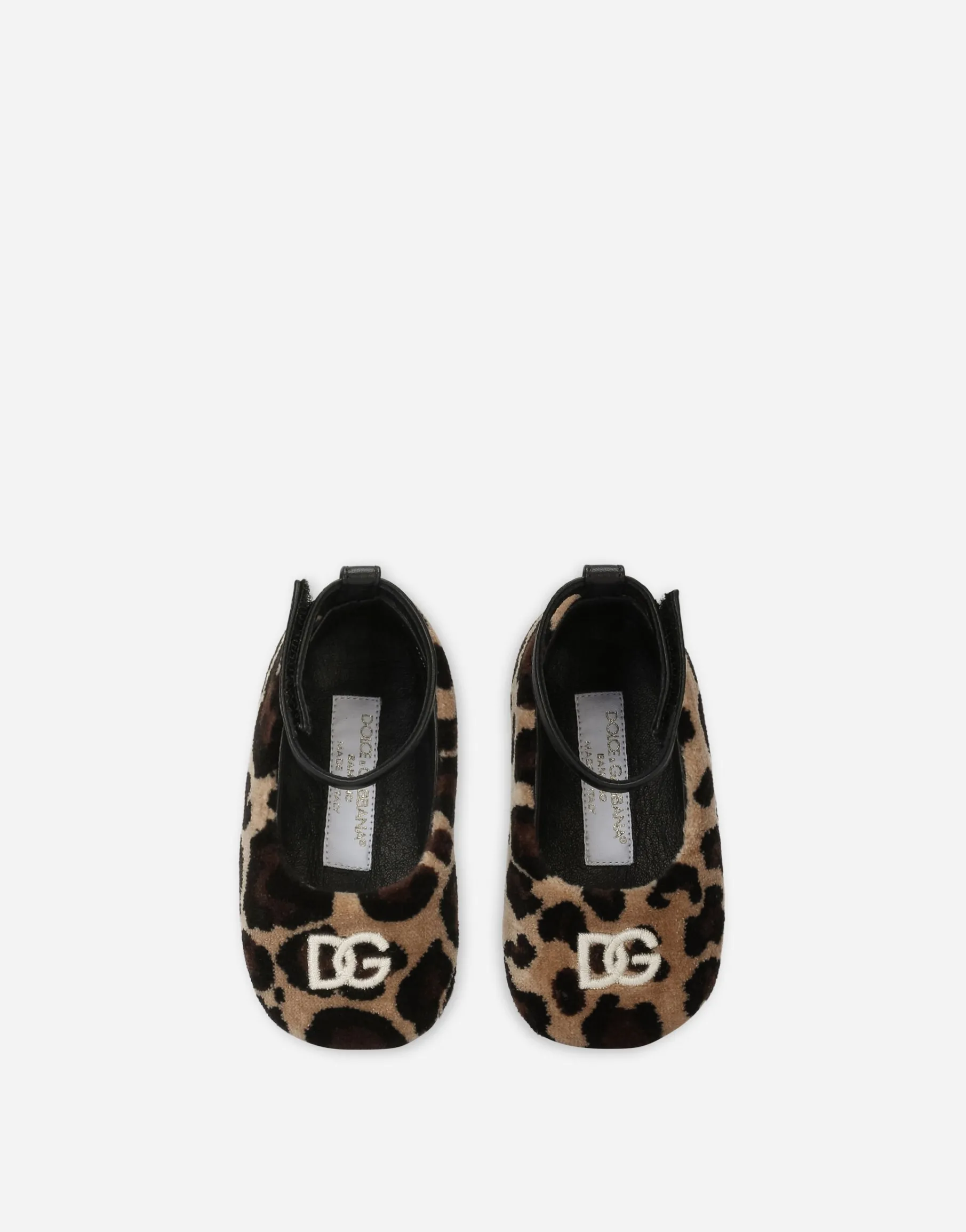 Velvet newborn ballet flats with leopard print