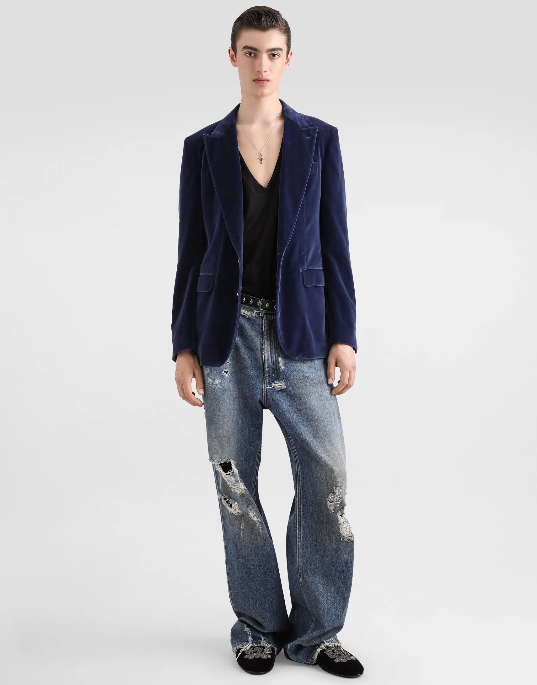 Velvet single-breasted jacket