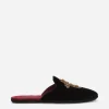 Velvet slippers with cross embroidery