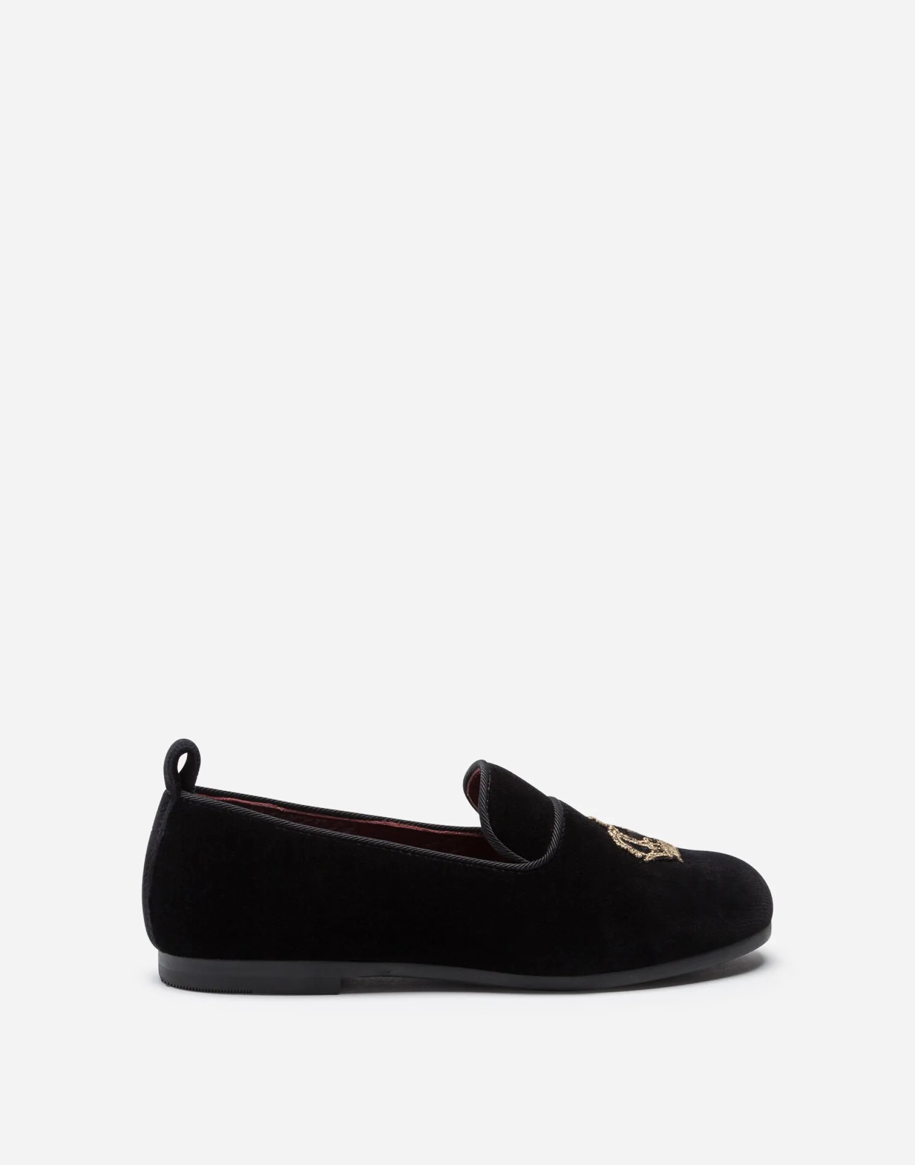 Velvet slippers with crown patch