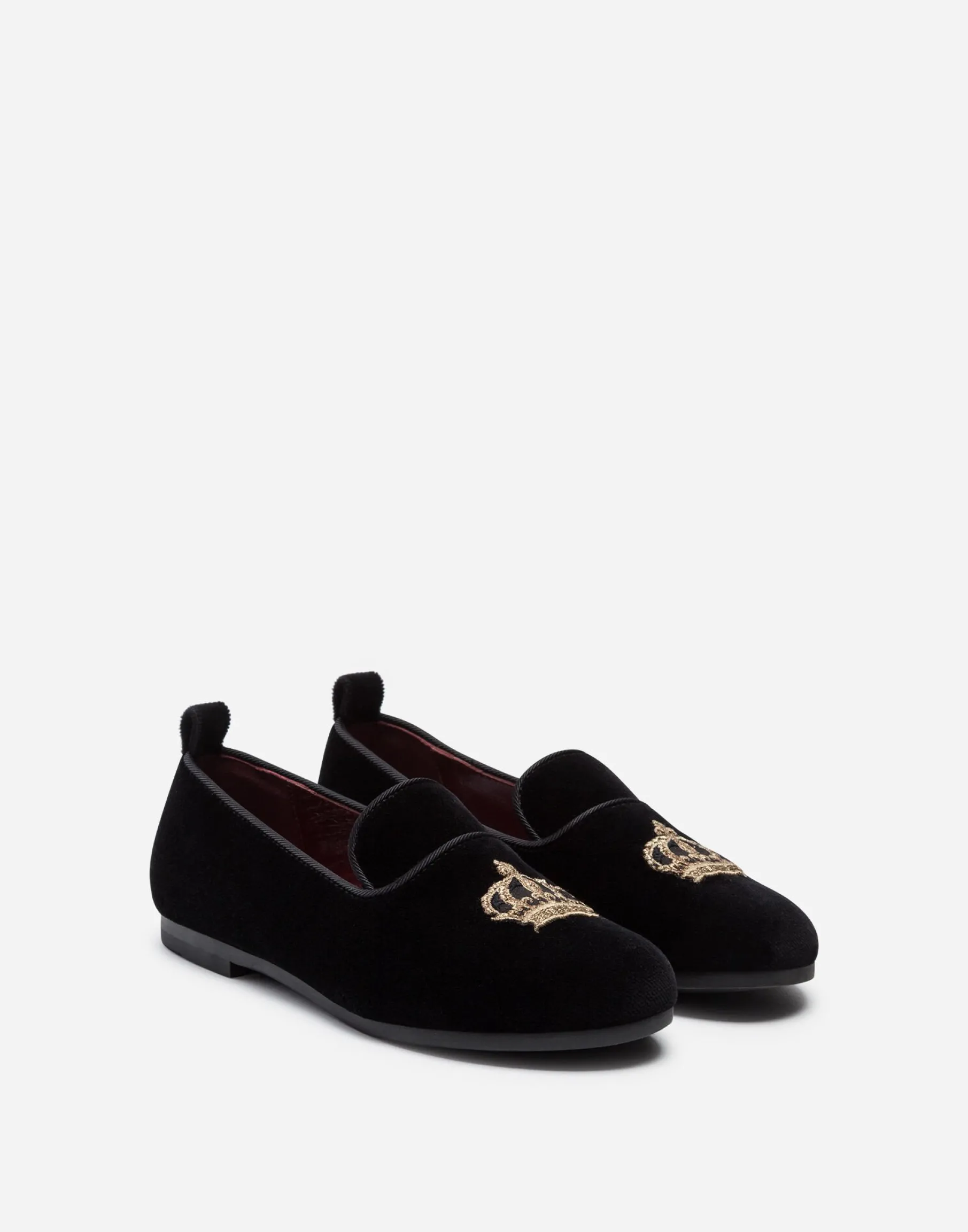 Velvet slippers with crown patch