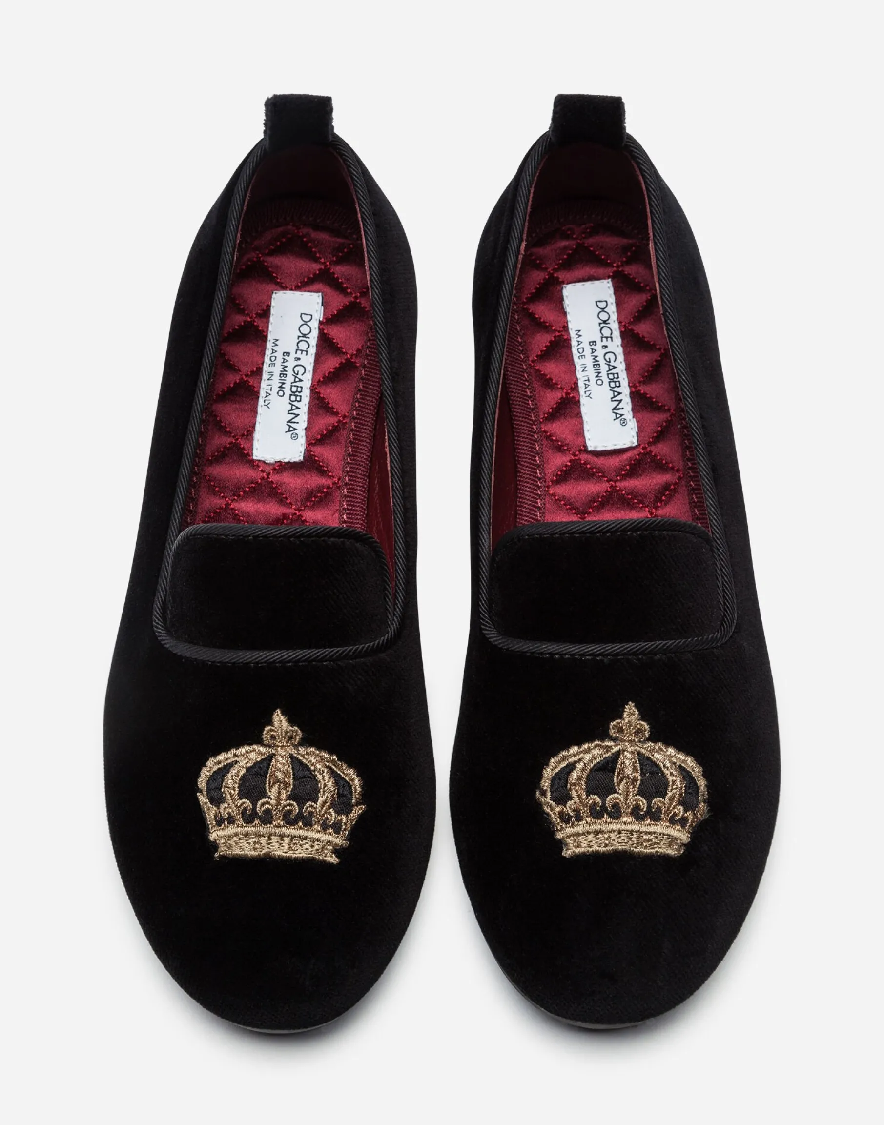 Velvet slippers with crown patch
