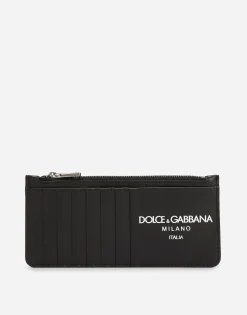 Vertical calfskin card holder with logo