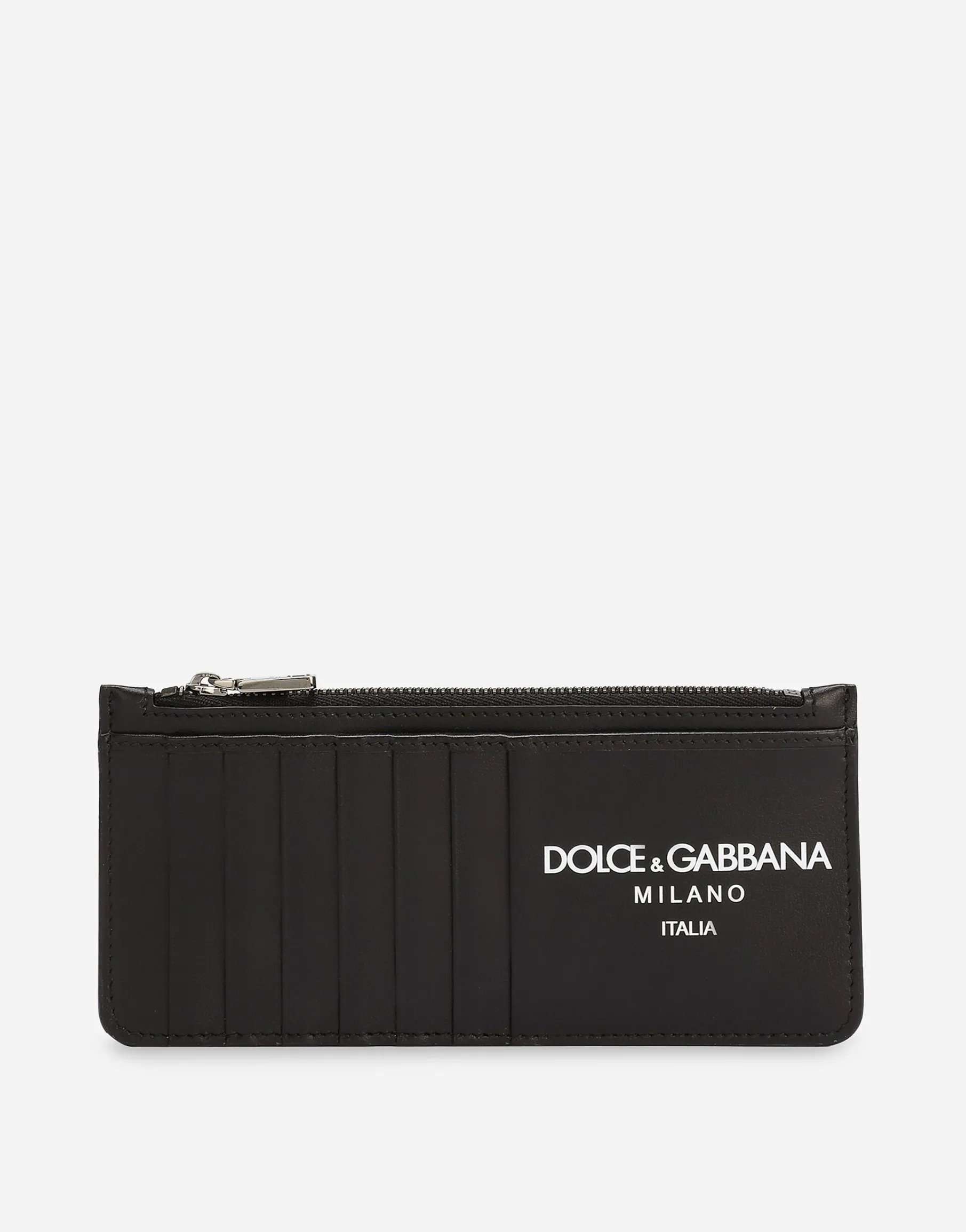 Vertical calfskin card holder with logo