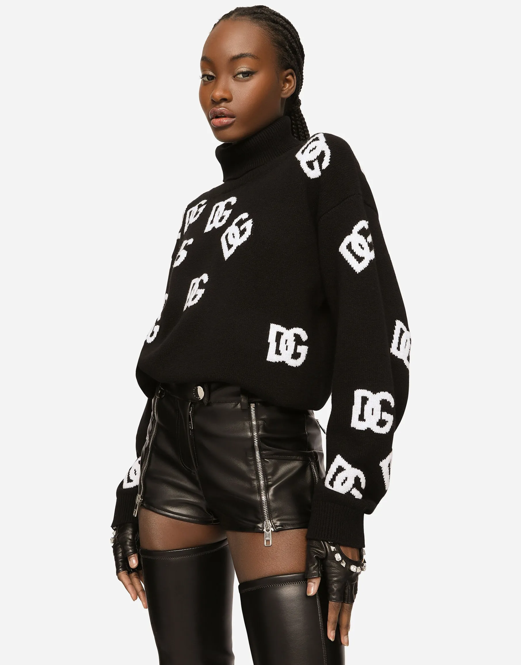 Virgin wool turtleneck with inlaid DG logo