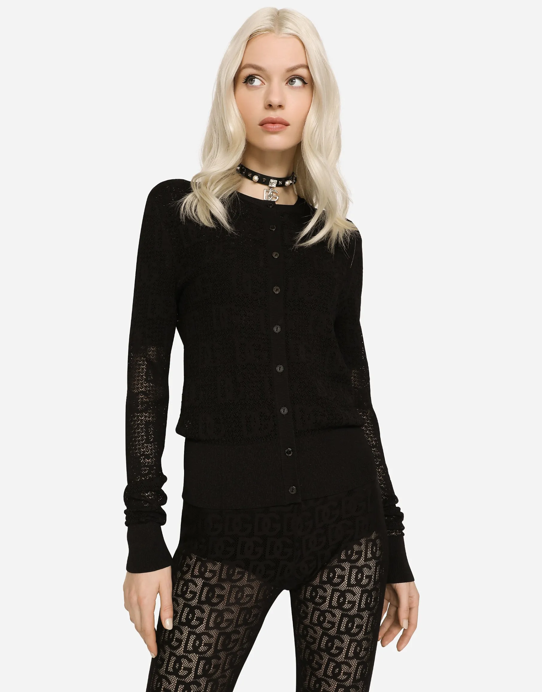 Viscose cardigan with all-over DG logo
