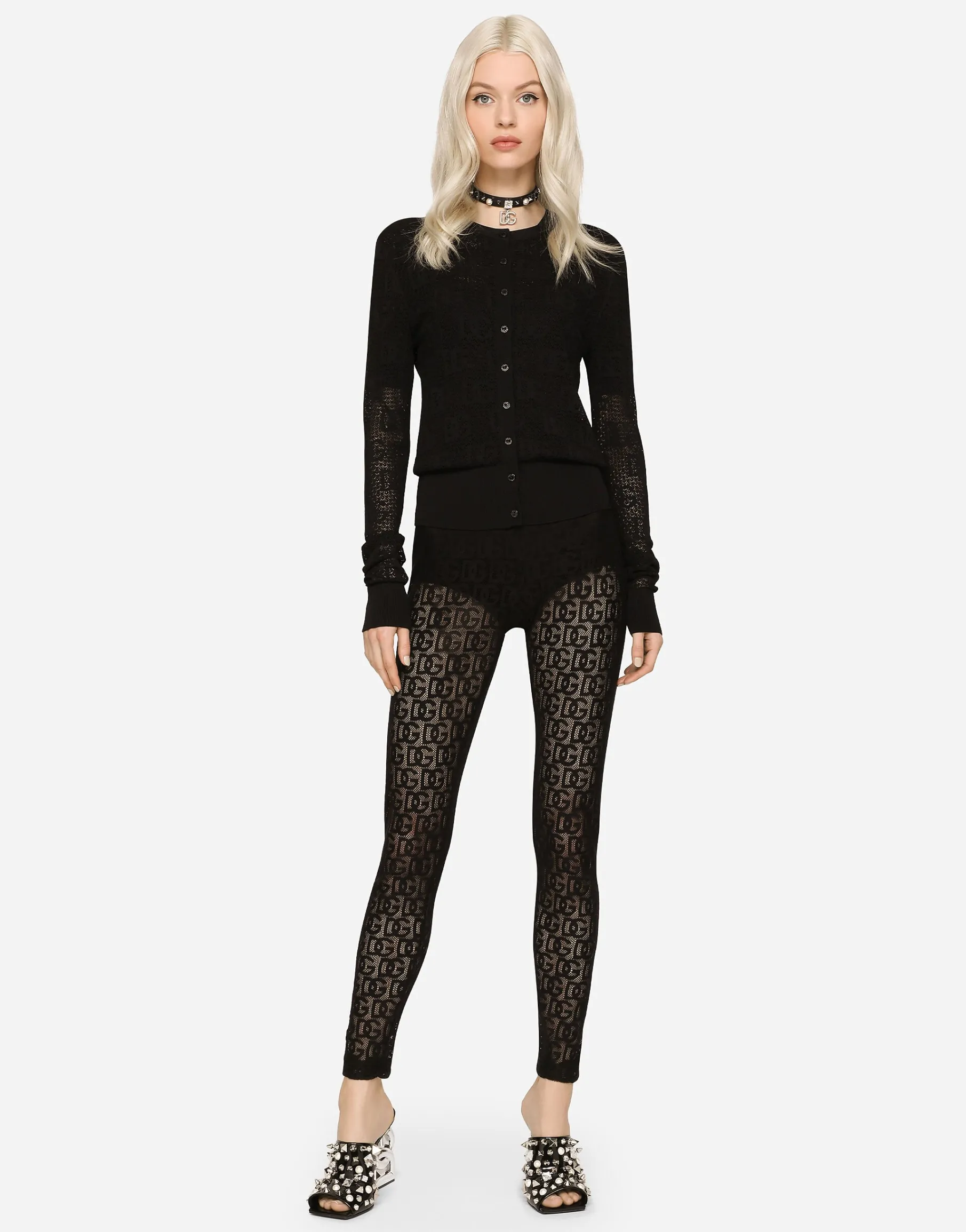 Viscose cardigan with all-over DG logo