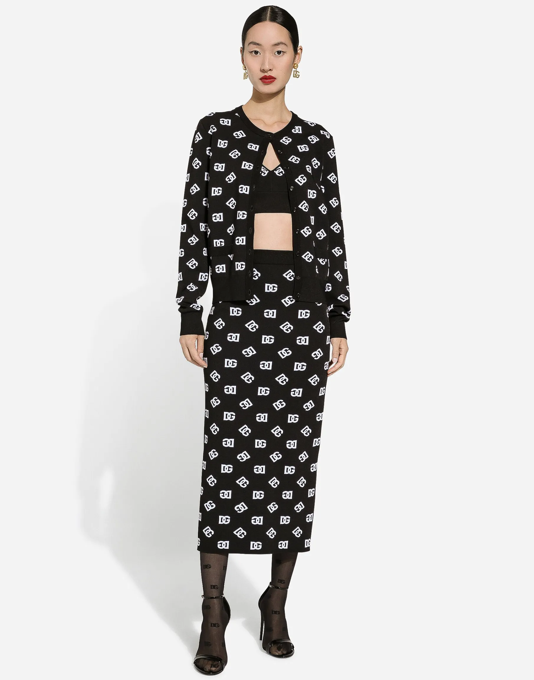 Viscose cardigan with jacquard DG logo