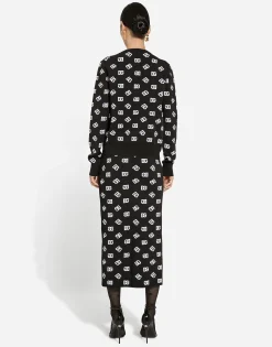 Viscose cardigan with jacquard DG logo