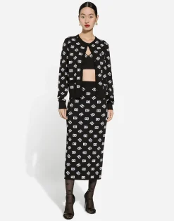 Viscose pencil skirt with jacquard DG logo