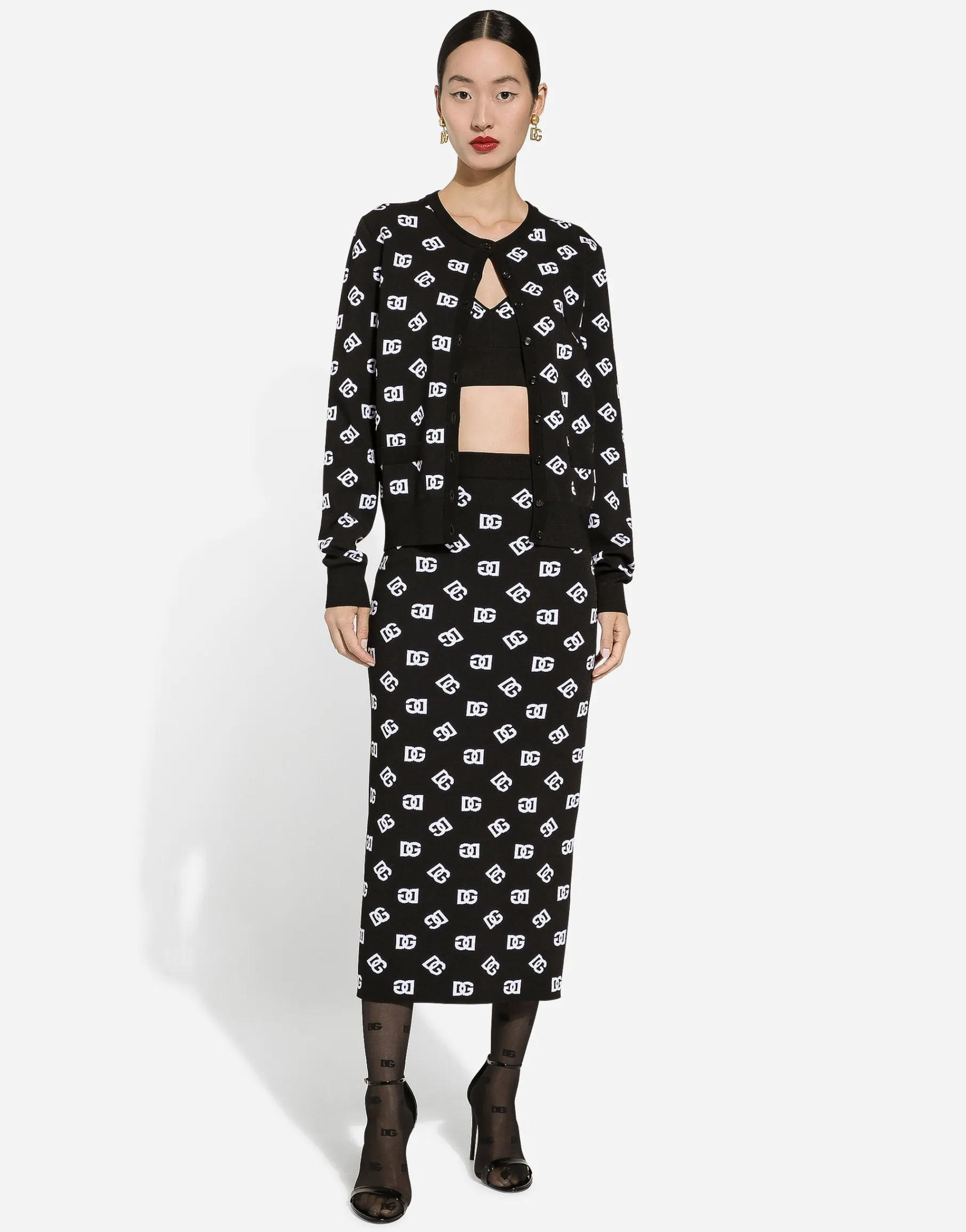 Viscose pencil skirt with jacquard DG logo