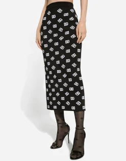 Viscose pencil skirt with jacquard DG logo
