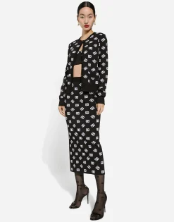 Viscose pencil skirt with jacquard DG logo