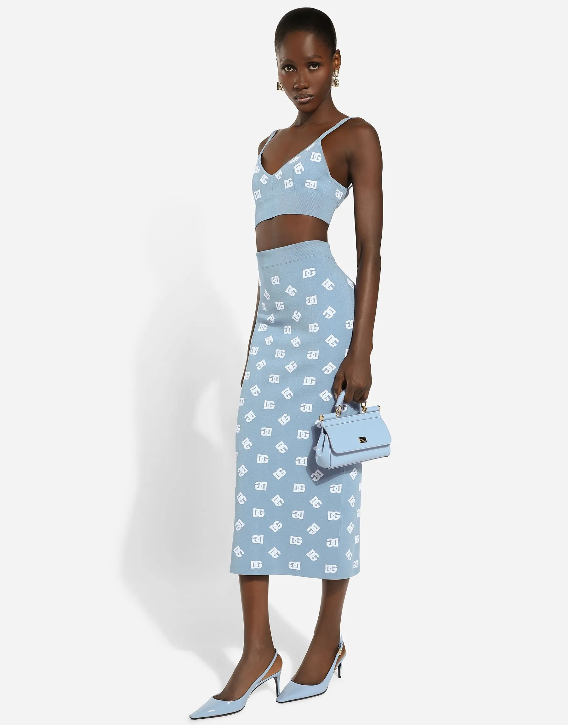 Viscose pencil skirt with jacquard DG logo