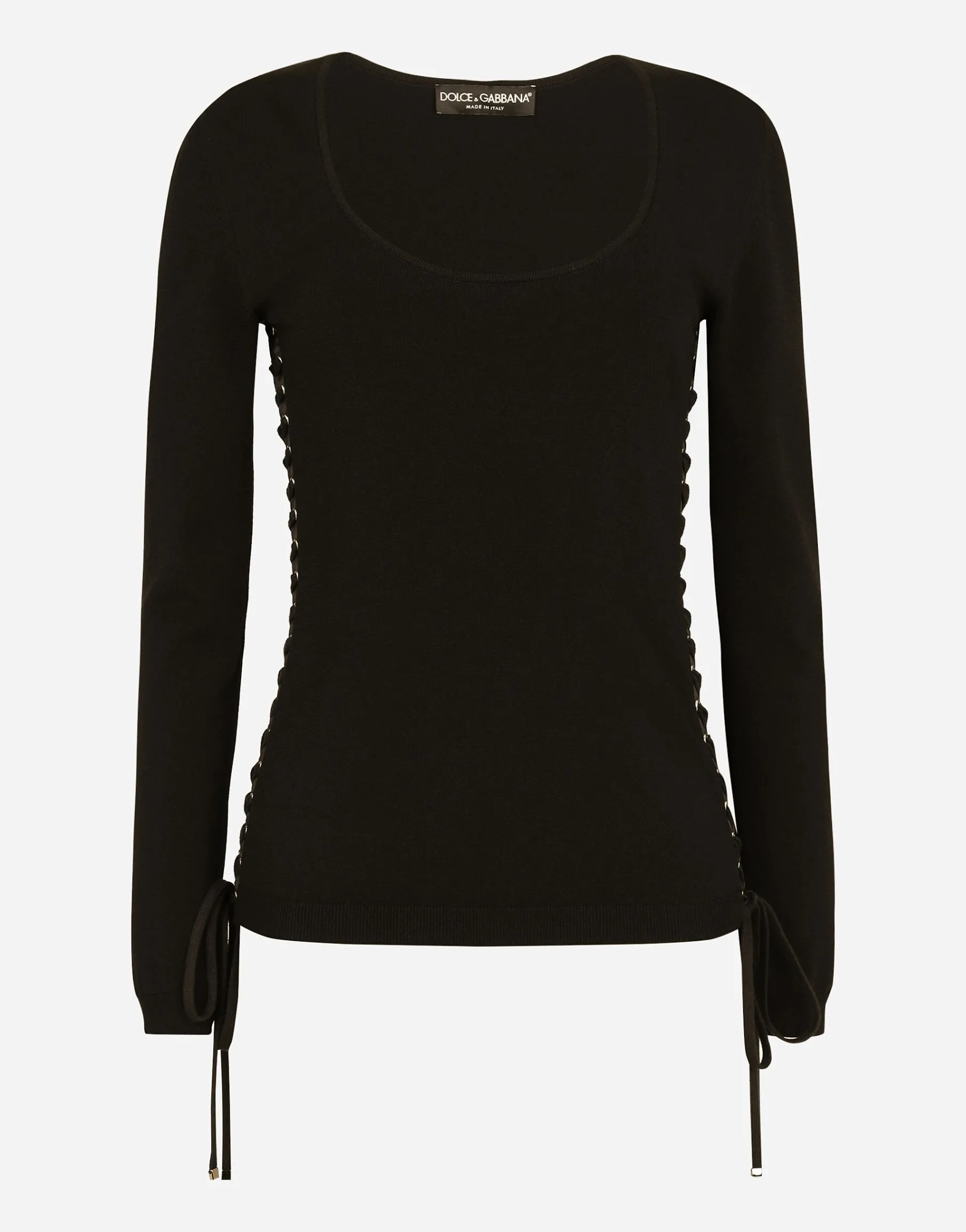 Viscose sweater with lacing and eyelets