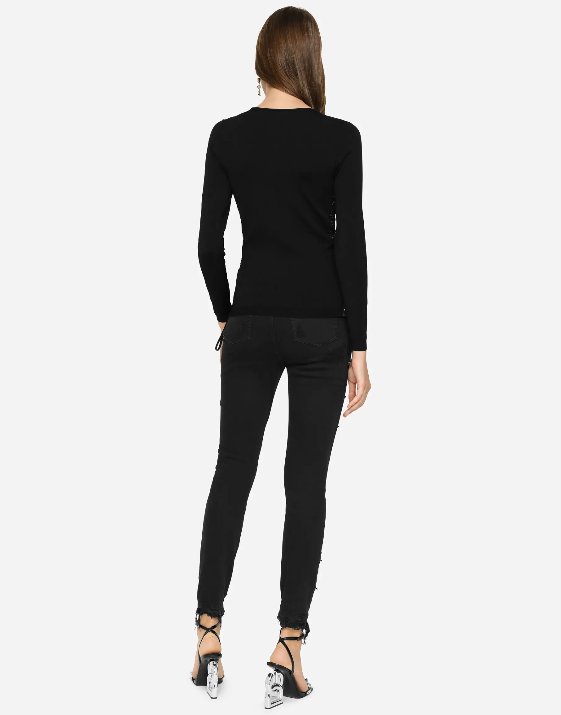 Viscose sweater with lacing and eyelets