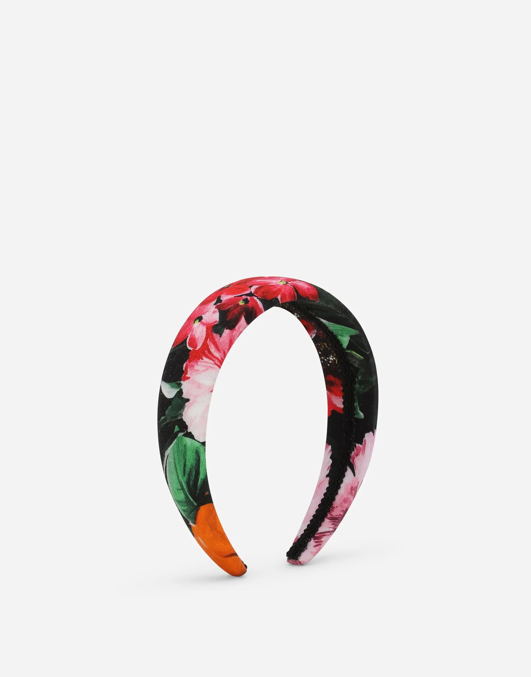 Viyella hairband with floral print over a black background