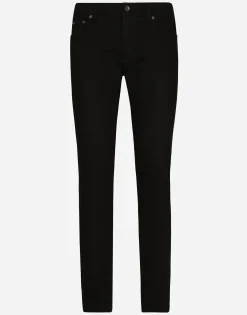 Washed black slim-fit stretch jeans