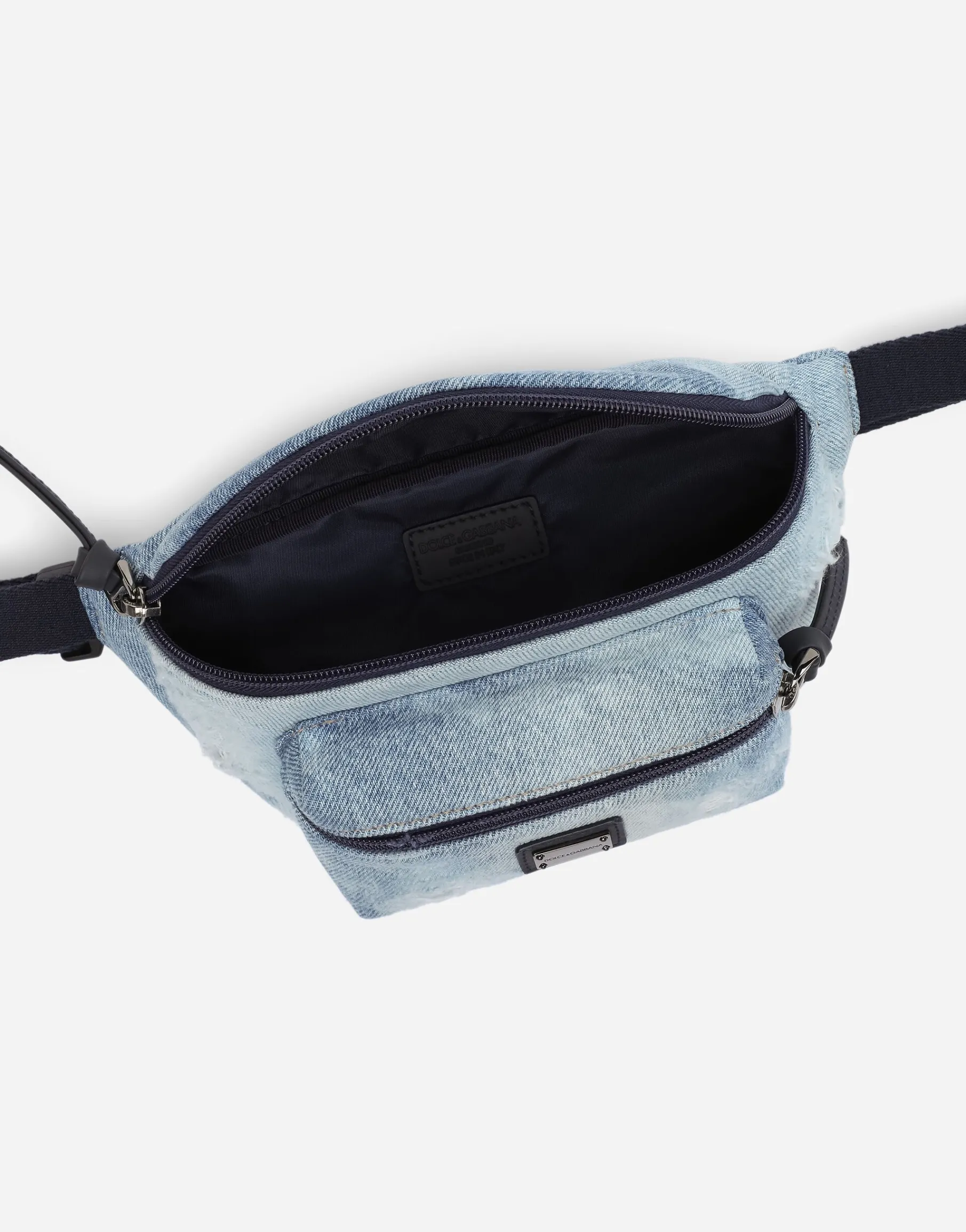 Washed denim belt bag with logo tag