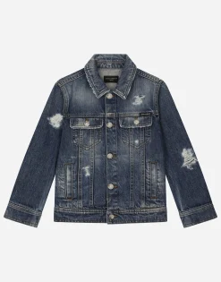 Washed denim jacket with rips