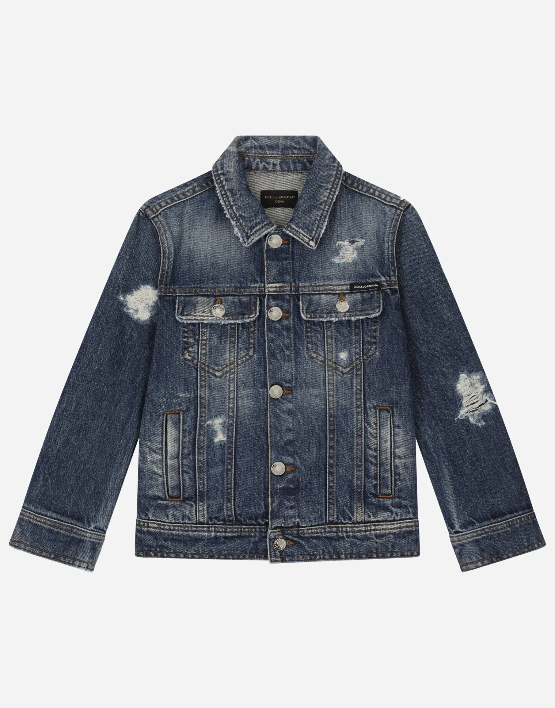 Washed denim jacket with rips