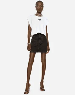 Washed denim miniskirt