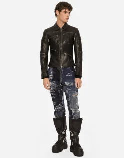 Washed leather jacket