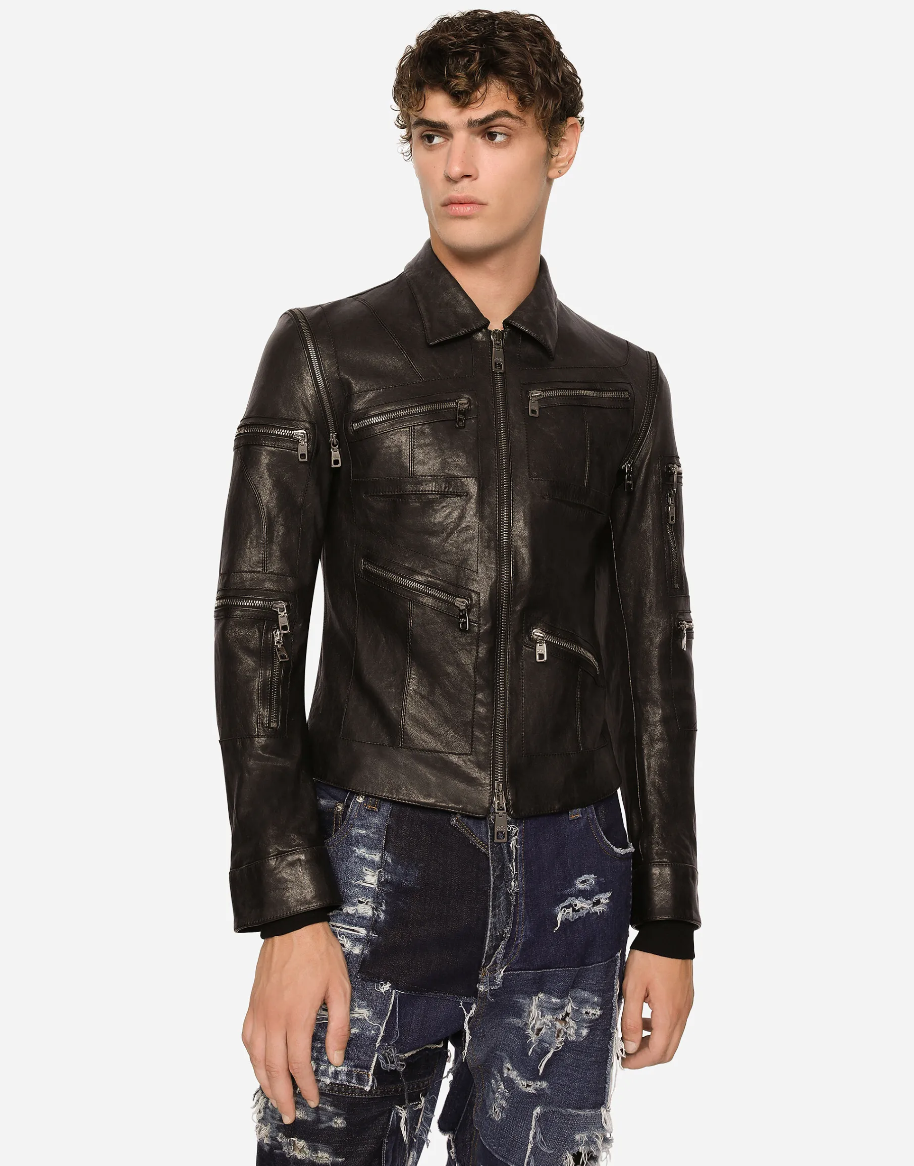 Washed leather jacket