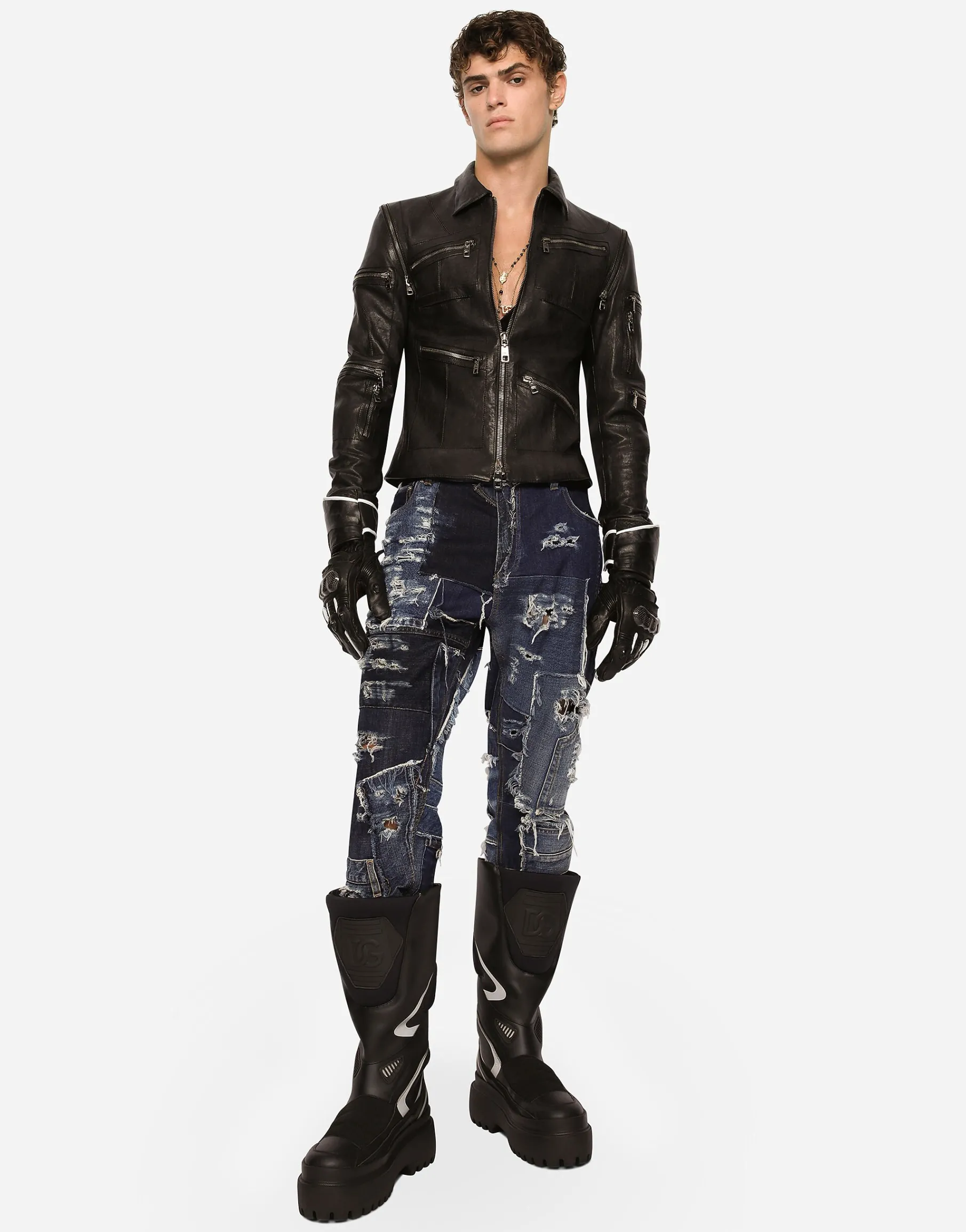 Washed leather jacket