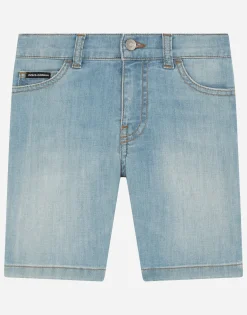 Washed stretch denim shorts