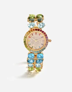 Watch with multi-colored gems