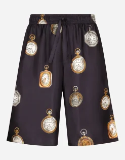 Watch-print silk jogging shorts