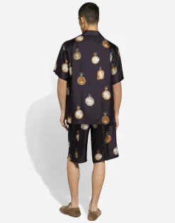 Watch-print silk jogging shorts