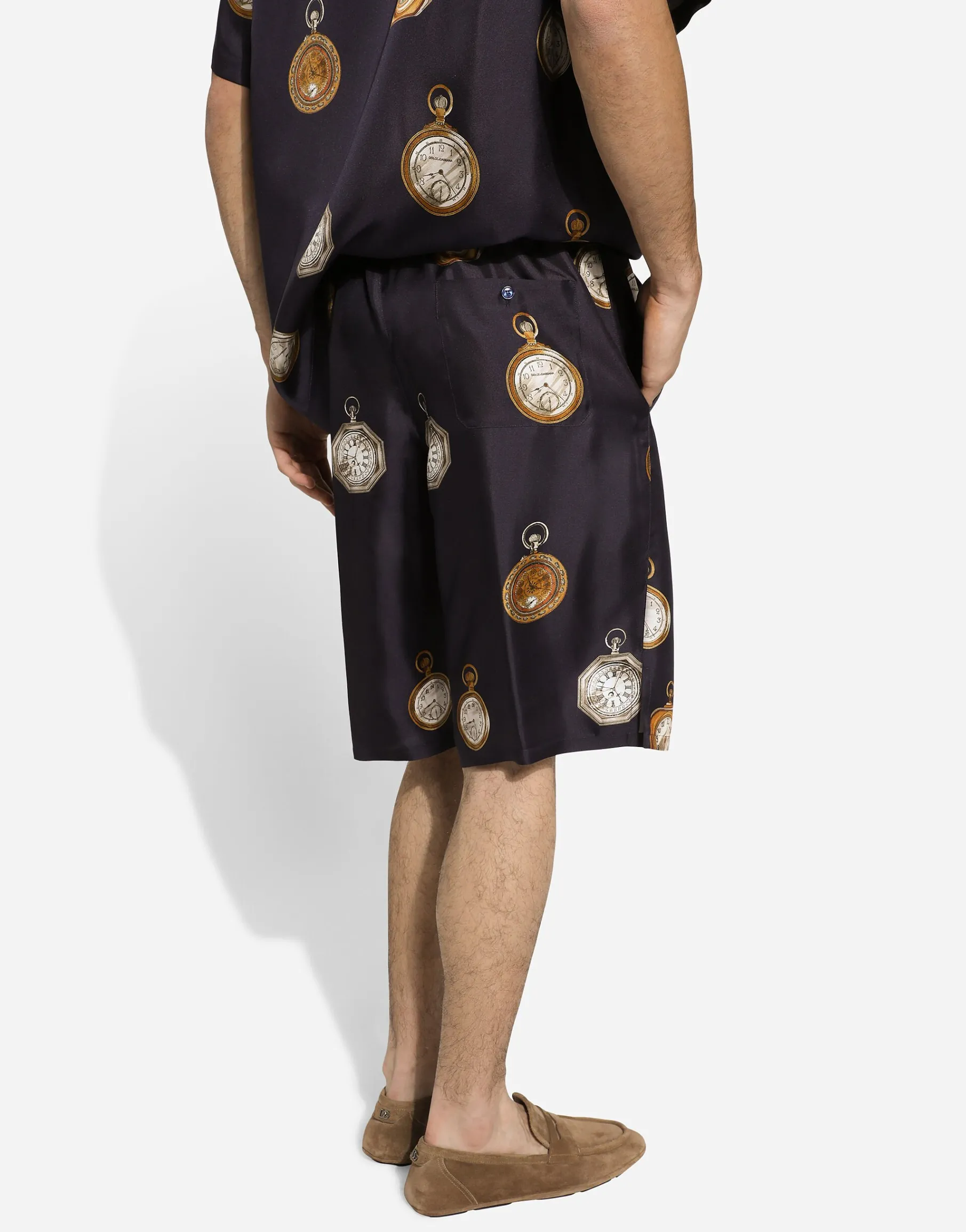 Watch-print silk jogging shorts