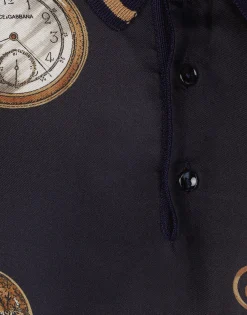 Watch-print silk polo-shirt