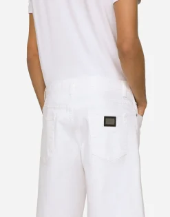 White stretch denim shorts