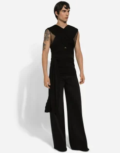 Wide-leg stretch cotton pants