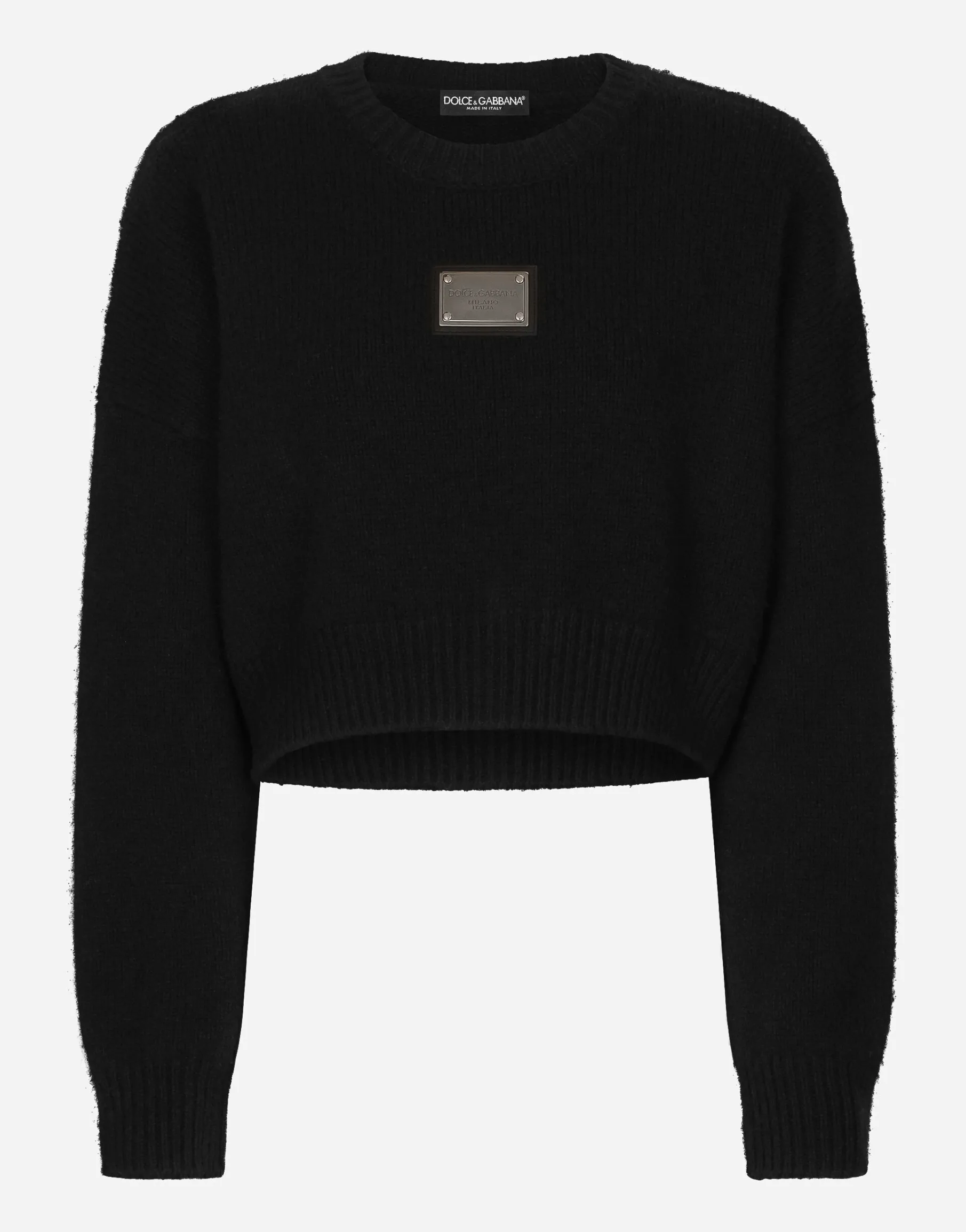 Wool and cashmere round-neck sweater with logo tag