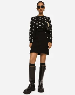 Wool and silk cardigan with all-over DG logo