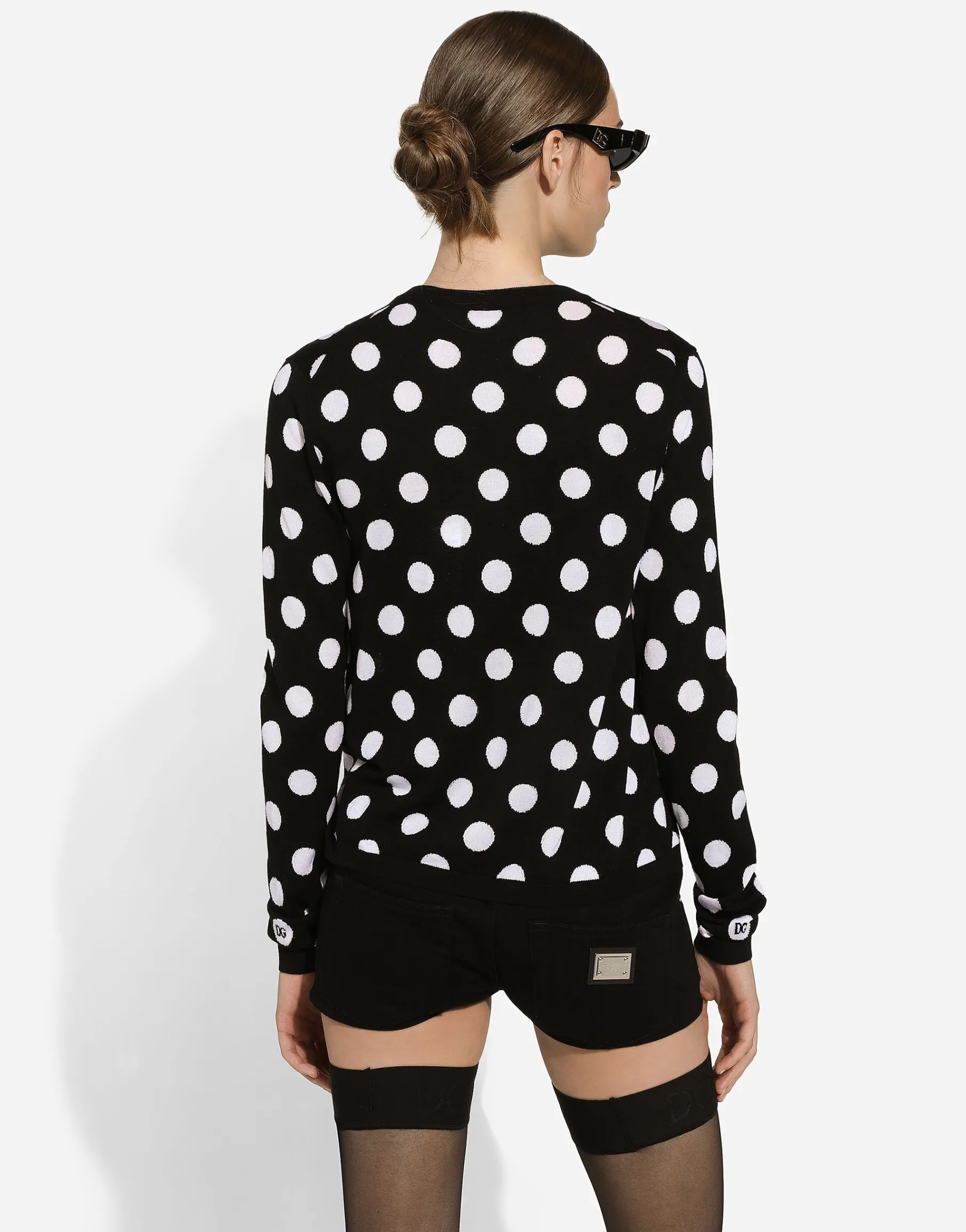 Wool and silk cardigan with polka-dot inlay