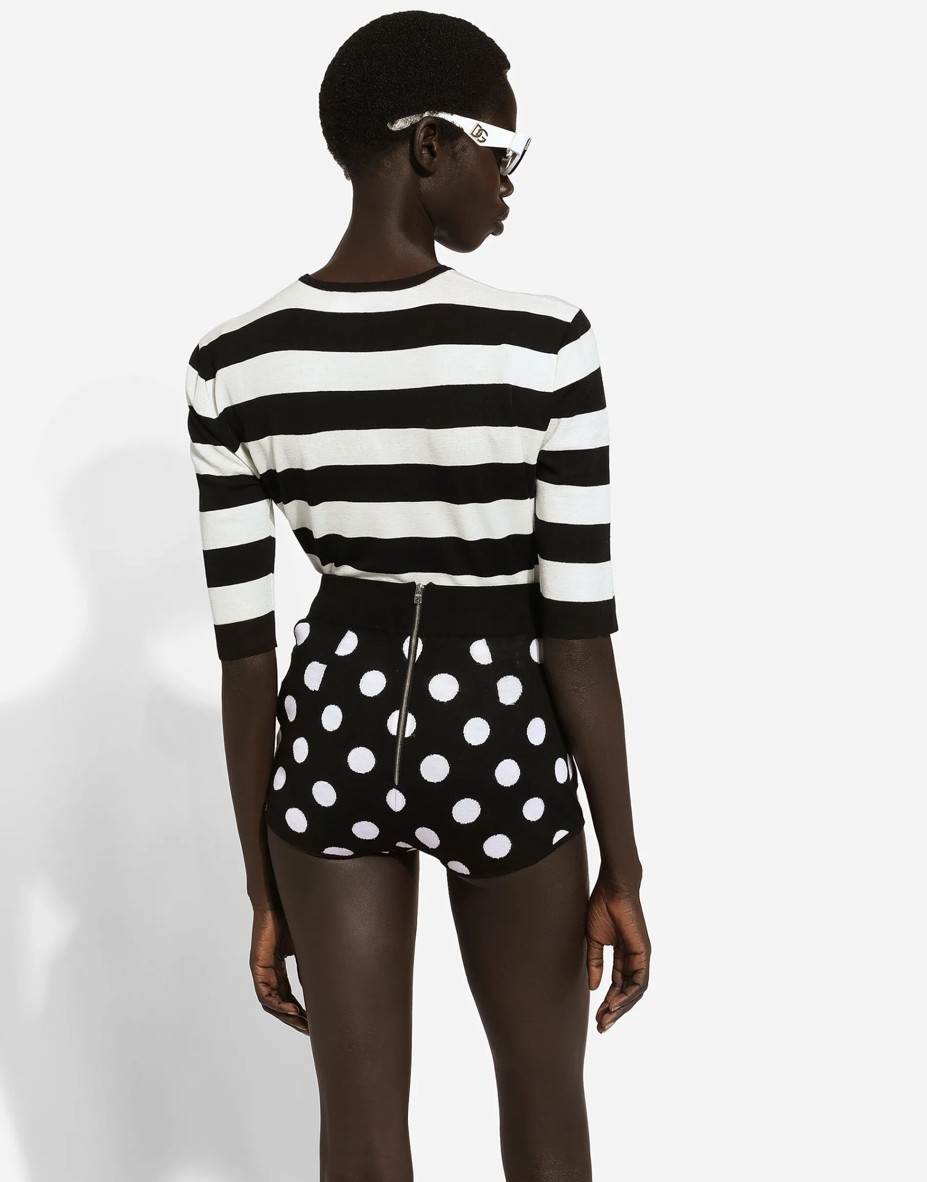 Wool and silk high-waisted panties with polka-dot inlay