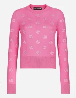 Wool and silk jacquard sweater with tonal DG logo