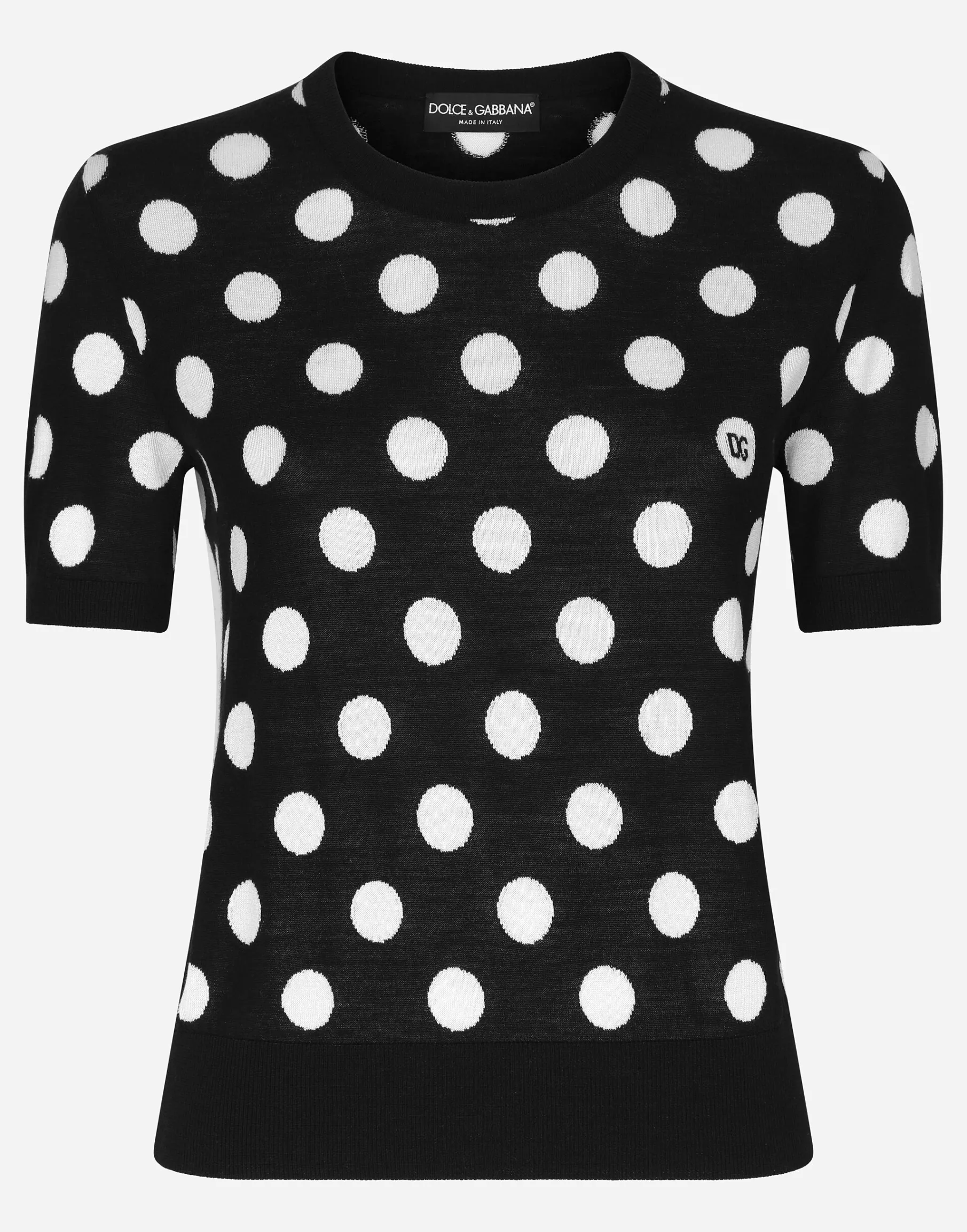 Wool and silk tank top with polka-dot inlay